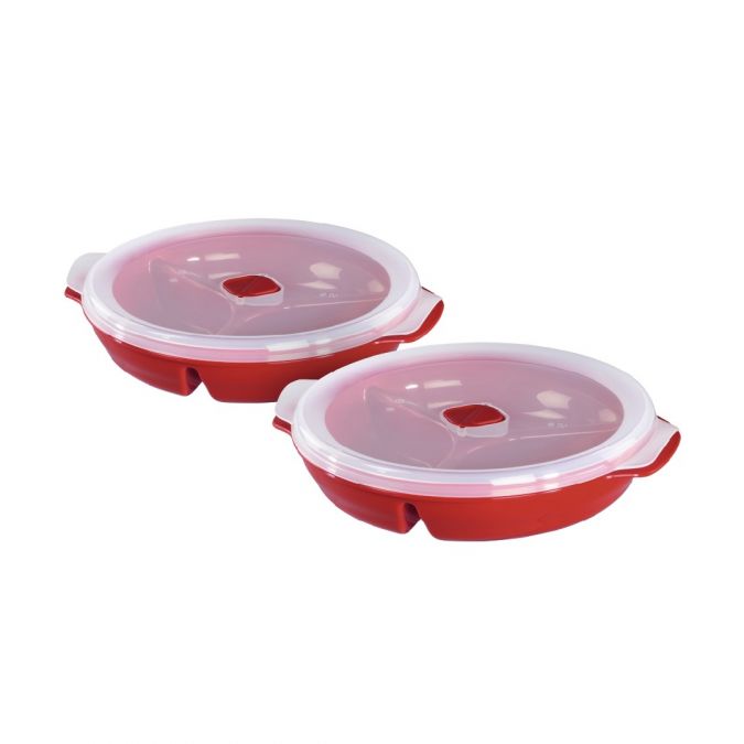 Set of 2 Microwave Plates Lids with Divided Compartments