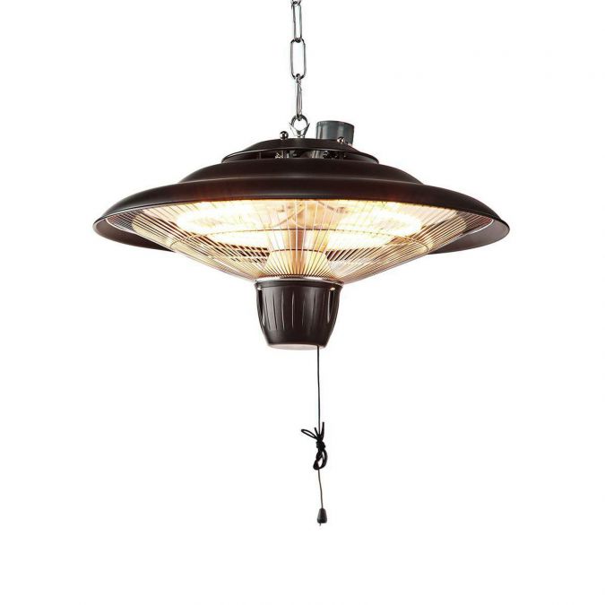 2KW Outdoor Ceiling Mounted Hanging Halogen Electric Garden Patio Heater, 2000W, IP24 Rated, with 2 Power Settings