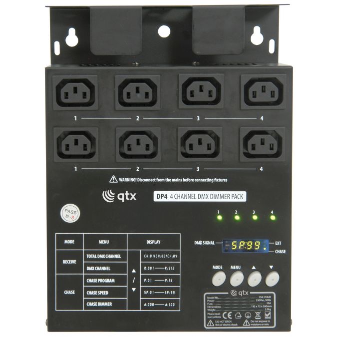 QTX DP4 4 Channel IEC DMX Dimmer Stage Par Can Lighting Controller