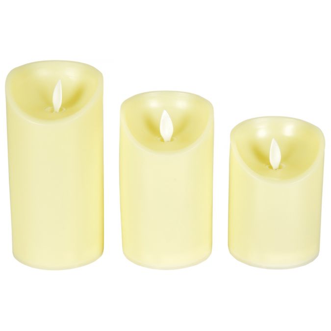 Set of 3 Flickering Flameless LED Candles, Wax Effect, Dancing Flame Battery Powered Mood Lights with Remote Control