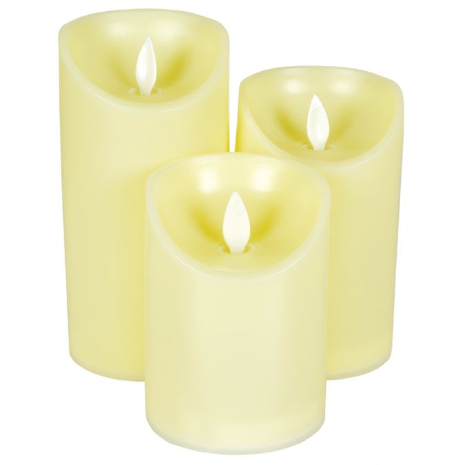 Set of 3 Flickering Flameless LED Candles, Wax Effect, Dancing Flame Battery Powered Mood Lights with Remote Control