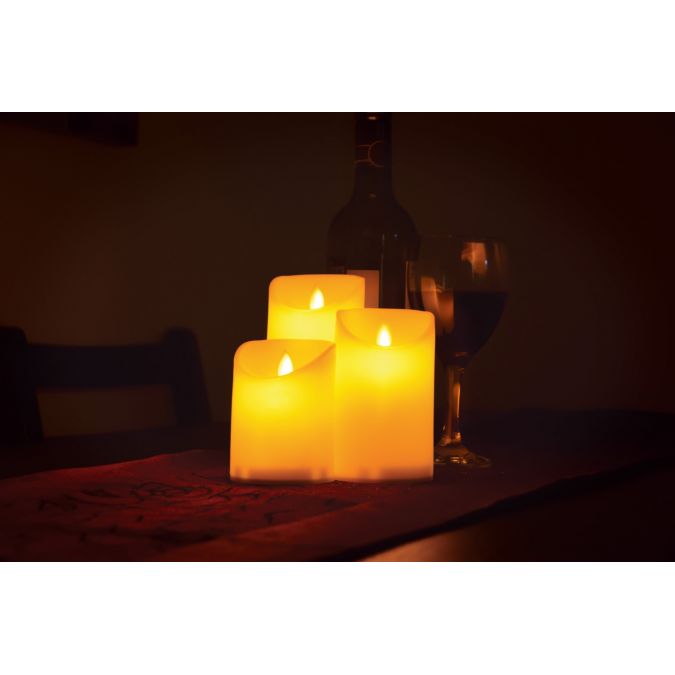 Set of 3 Flickering Flameless LED Candles, Wax Effect, Dancing Flame Battery Powered Mood Lights with Remote Control
