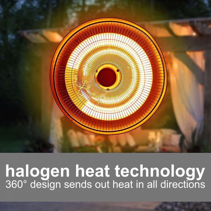 2KW Outdoor Ceiling Mounted Hanging Halogen Electric Garden Patio Heater, 2000W, IP24 Rated, with 2 Power Settings