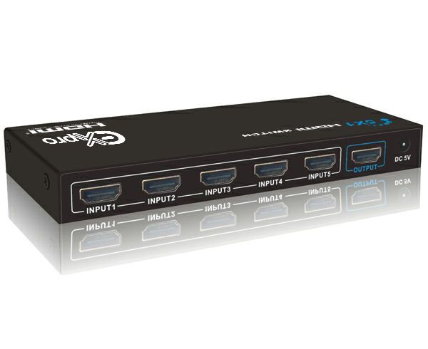 Ex-Pro® AV-Pro 5 Port HDMI IR Remote Switch- 5x1 (5 way input 1 output) - 1080p Full HD - v1.4 3D Support - HDMI Switcher