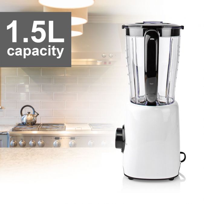 Table Top Blender, 800W, with 1.5L Plastic Jug, 2 Speed Settings and Pulse Function, Ideal for Fruit Juice, Vegetables, Soup, Smoothies, Protein Shakes and more - White