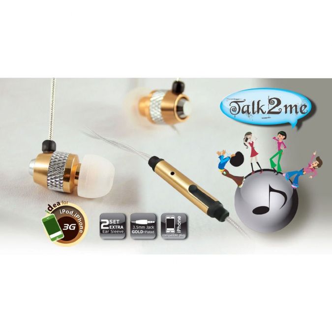 CLiPtec® Metalica Talk2Me BME717 In-Ear Headphones with cable wrap - Gold