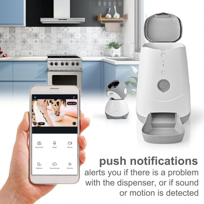 Smart Wi-Fi Pet Feeder and IP Camera, 3.7L Programmable Automatic Food Dispenser with 1080p HD Cam, Motion Sensor, Portion Control and 2-Way Audio, for Dogs, Cats, Rabbits, and Small Animals
