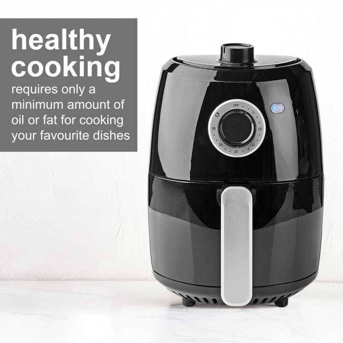 2.4L Hot Air Fryer for Healthy Low Fat Cooking, with Adjustable Temperature, Analogue Control and 30 Minute Timer, 1000W - Black