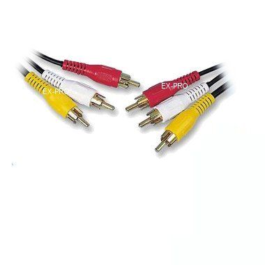 Ex-Pro - Standard - Gold Audio/Video Cable, 3 x Phono Male to 3 x Phono Male - Video and Audio (Stereo Output) - 10m