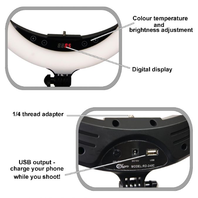Ex-Pro 14" LED Ring Light Kit 25W 3200K-5700K CRI 95+ Bi-Colour Dimmable + Carry Case, Foldable Stand, Bluetooth Remote and Accessories for Video Shooting Portrait Photography