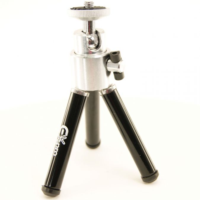 Ex-Pro Table-Top Mini Tripod, Aluminium Telescopic and compact - 3 Level - 15cm, 12.7cm & 10cm - Black & Silver