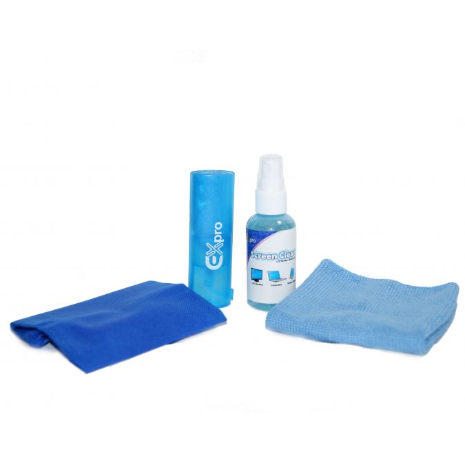 Ex-Pro® LCD Screen Cleaning Kit complete with cloth, brush and bag.