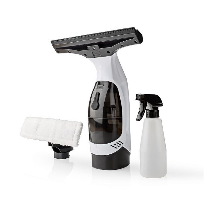 20W Rechargeable Window Vacuum Cleaner with 150ml Water Tank, Large Spray Bottle and Microfibre Wiper - White