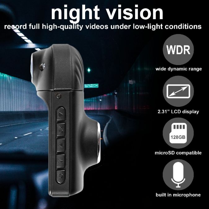 Dash Cam, Wide Quad Full HD 1440p 2K Front Dual Camera In Car Dashboard Dashcam, 140° Wide Angle, with 2.31" LCD Display, Night Vision, Motion Detection, Parking Mode and G-Sensor