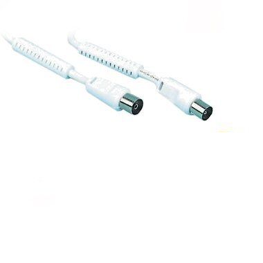 Ex-Pro Premium White 100Hz Pro Coax TV RF Ariel connection Cable Lead - P-S / Plug to Socket / Male to Female - 1.5m