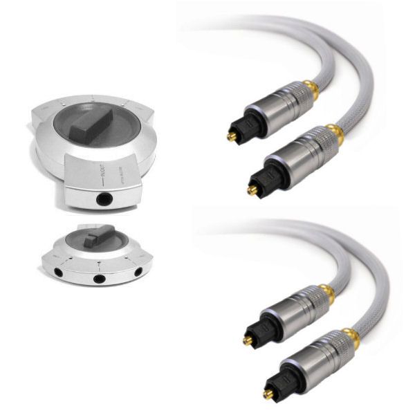 Ex-Pro Optical TOSlink SPDIF Splitter - 3 Port - Plus 2 x High Resolution Digital Optical TOSlink Cable, 1m