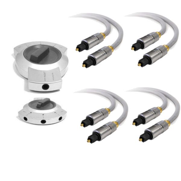 Ex-Pro Optical TOSlink SPDIF Splitter - 3 Port - Plus 4 x High Resolution Digital Optical TOSlink Cable, 1m