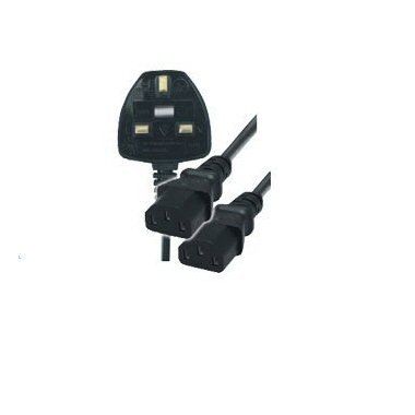 Ex-Pro 2m Black Y Junction IEC PC Mains Cable. UK Moulded 13amp to 2 x IEC Plugs.