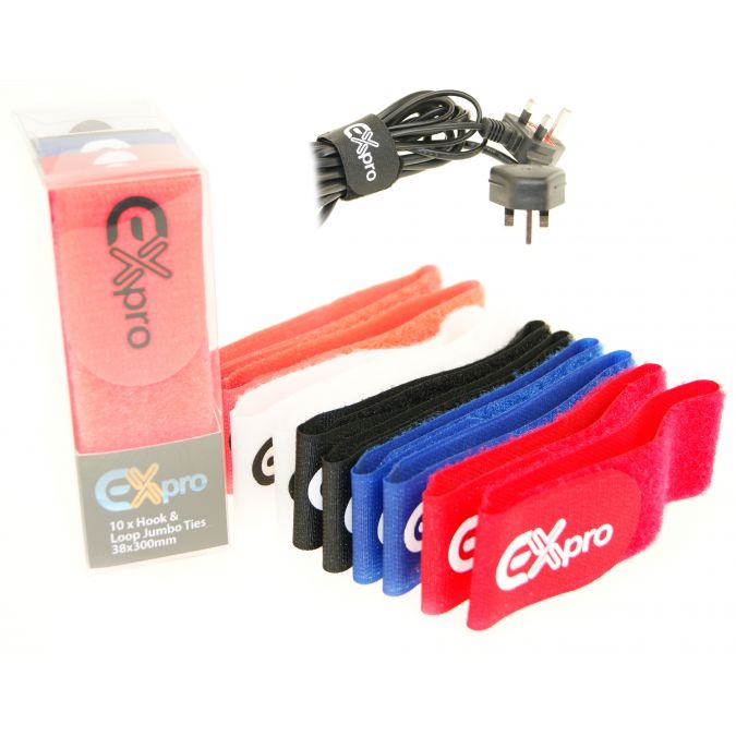 Ex-Pro® Super Size XL Reusable Velcro Hook & Loop Self-Gripping Cable Ties 300mm x 38mm - 50 Pack Coloured