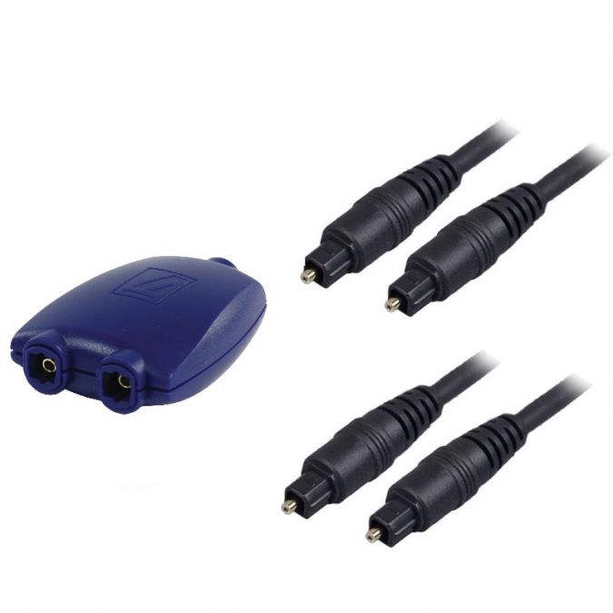 Ex-Pro Optical TOSlink SPDIF Splitter - Plus 2 x 2m Optical cables - Value Pack
