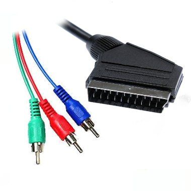 Ex-Pro Scart Out Plug 21 Pin to 3 x Phono RGB connection, DVD, TV Cable Lead - 10m