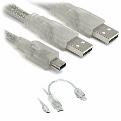 Ex-Pro USB Cable - Dual Power, 2 x Type A to mini B, USB 2.0 - 1m.