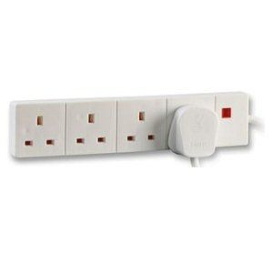 Ex-Pro 4 Way Gang Extension Power Strip White + Neon Power Indicator - 1m