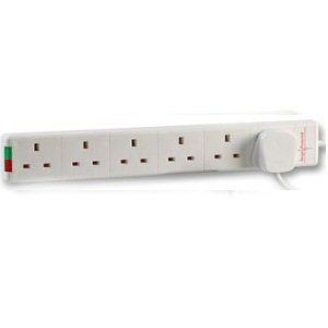 Ex-Pro 6 Way Gang Extension Power Strip White + Neon Power Indicator + Surge protection - 2m