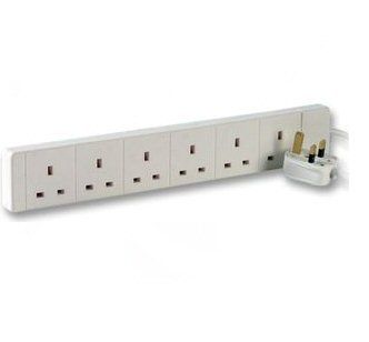 Ex-Pro 6 Way Gang Extension Power Strip White - 2m