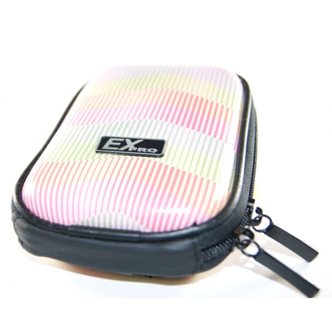 Ex-Pro® Expression Collection - Rainbow Lines White - Hard Clam Shock proof Digital Camera Case Bag (Cameras upto 95mm x 65mm x 25mm)