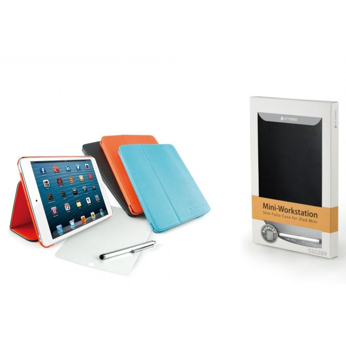 CLiPtec® ZTOSS Mini-Workstation Slim Folio Case with Stylus and Screen Protector for iPad Mini - Black