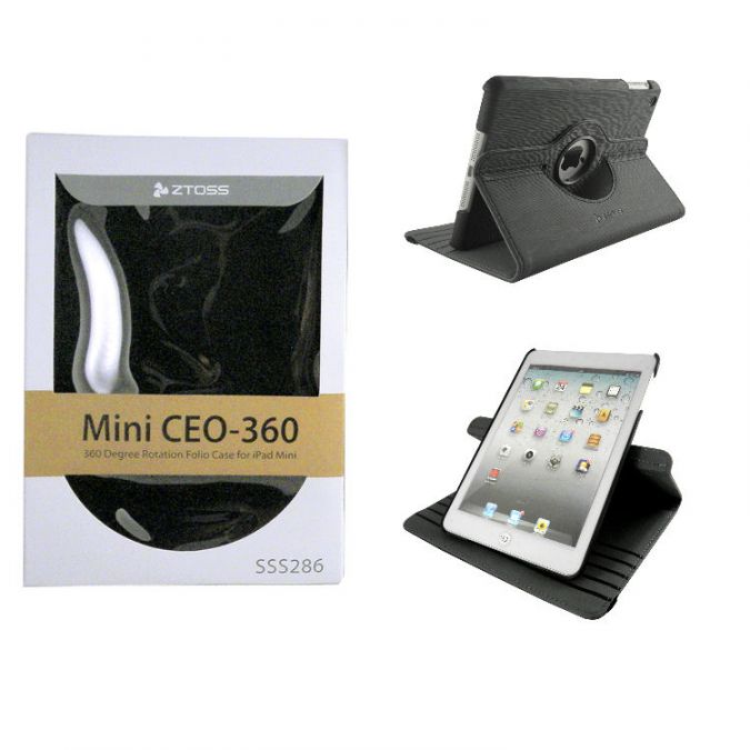 CLiPtec® ZTOSS Mini CEO-360 - Rotational Folio Case/stand for iPad Mini, integrated magnetic wake up - Black