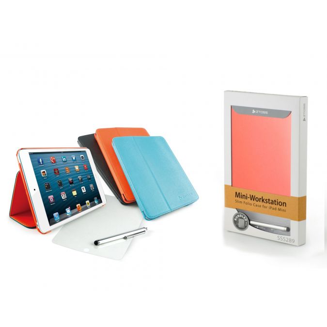 CLiPtec® ZTOSS Mini-Workstation Slim Folio Case with Stylus and Screen Protector for iPad Mini - Orange