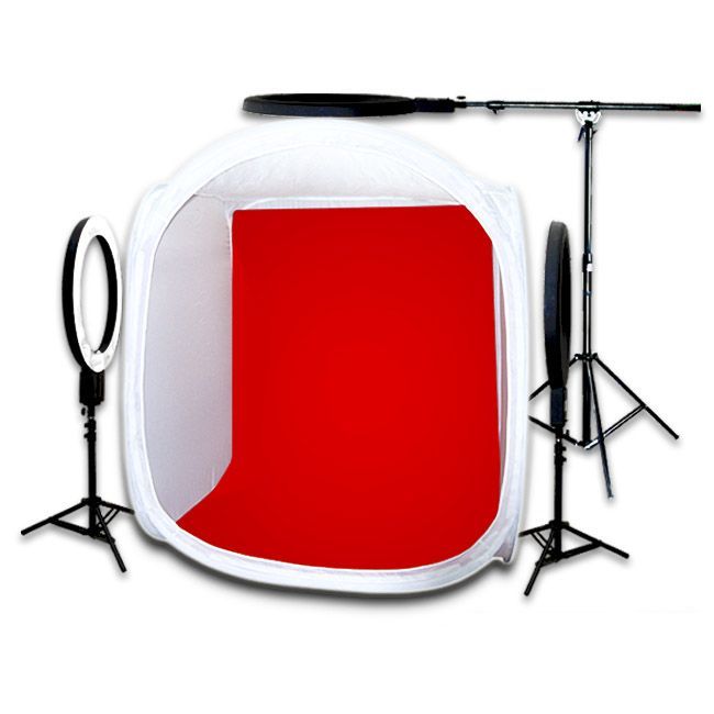 DigPro 120cm Lighting Studio Cube with 3 x 65W Photographic Studio Ring light Kit (5400K 90+ CRI Lamp Power 325W EQ) with Boom/Stands