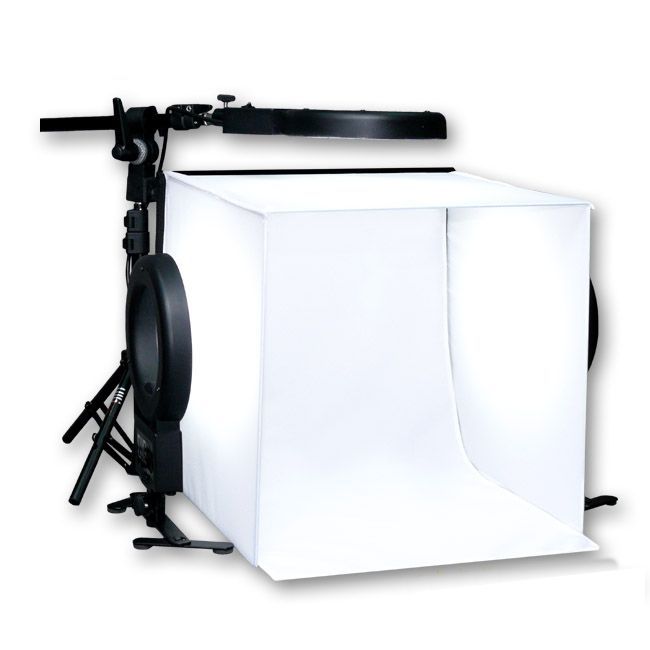 DigPro 40cm Lighting Studio Cube with 3 x 22W Photographic Studio Ring light with Boom/Stands & Smart Accessories Kit