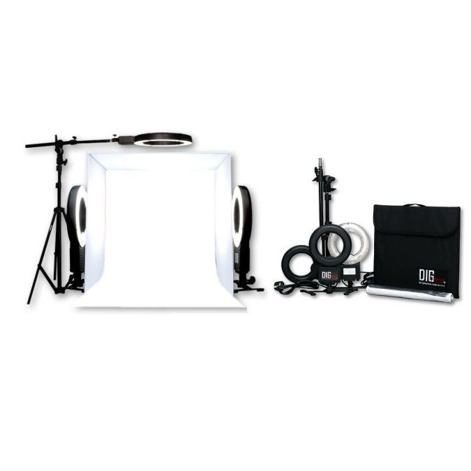 DigPro 60cm Lighting Studio Cube with 3 x 28W Photographic Studio Ring with Boom/Stands & Smart Accessories Kit