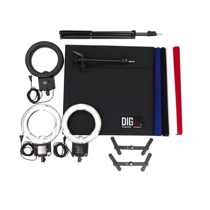 DigPro 60cm Lighting Studio Cube with 3 x 28W Photographic Studio Ring with Boom/Stands & Smart Accessories Kit