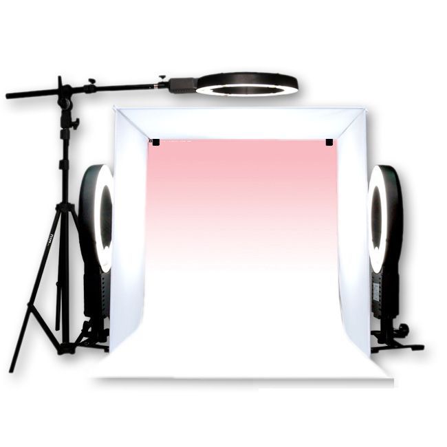 DigPro 60cm Lighting Studio Cube with 3 x 28W Photographic Studio Ring with Boom/Stands & Smart Accessories Kit