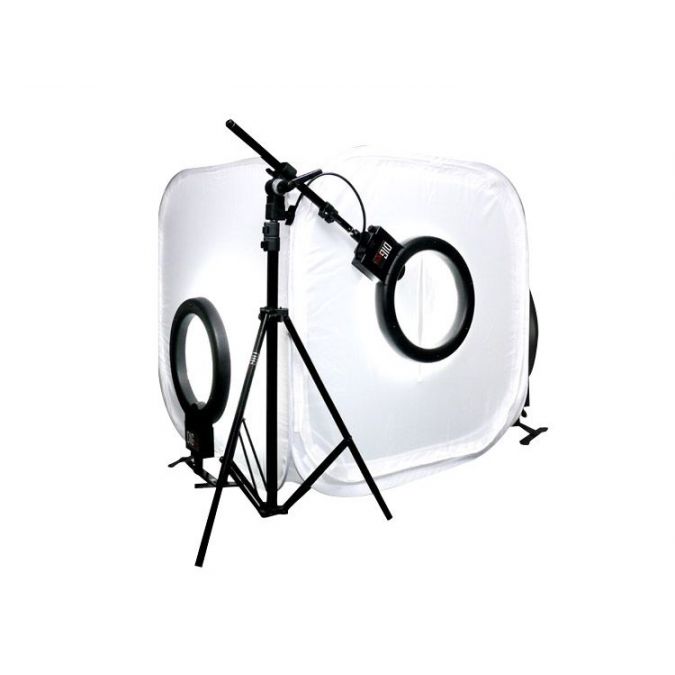 DigPro 80cm Lighting Studio Cube with 3 x 40W Photographic Studio Ring light Kit (5400K 90+ CRI Lamp Power 200W EQ) with Boom/Stands