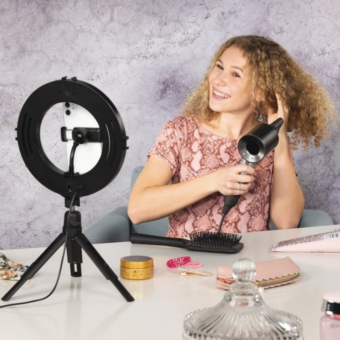 Mini Desktop 8" LED Selfie Ring Light with Extendable Tripod Stand & Flexible Phone Holder for Live Stream, Makeup Tutorial, Video, Photography and more