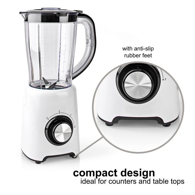 Table Top Blender, 800W, with 1.5L Plastic Jug, 2 Speed Settings and Pulse Function, Ideal for Fruit Juice, Vegetables, Soup, Smoothies, Protein Shakes and more - White