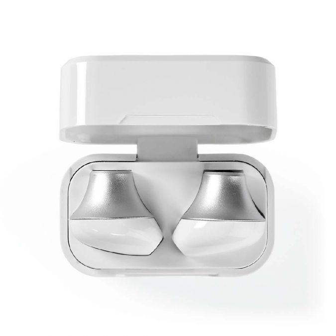 Wireless Earphones, Bluetooth 5.0 Stereo In Ear True Wireless Earbuds Headphones with Built In Mic, Voice Control, 3 Hrs Playtime and Quick Charging Case - White/Silver