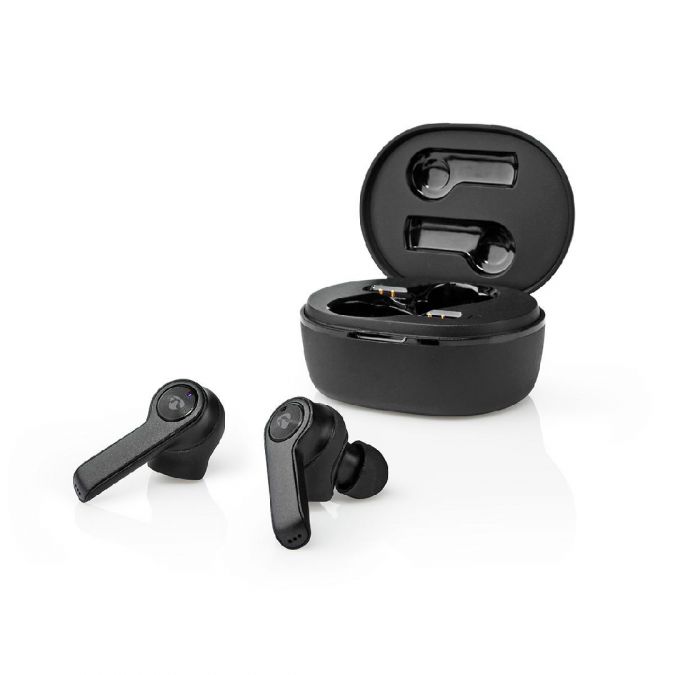 Wireless Earphones, Bluetooth 5.0 Stereo In Ear True Wireless Earbuds Headphones with Built In Mic, Voice and Touch Control, 3.5 Hrs Playtime, Battery Cable and Quick Charging Case - Black