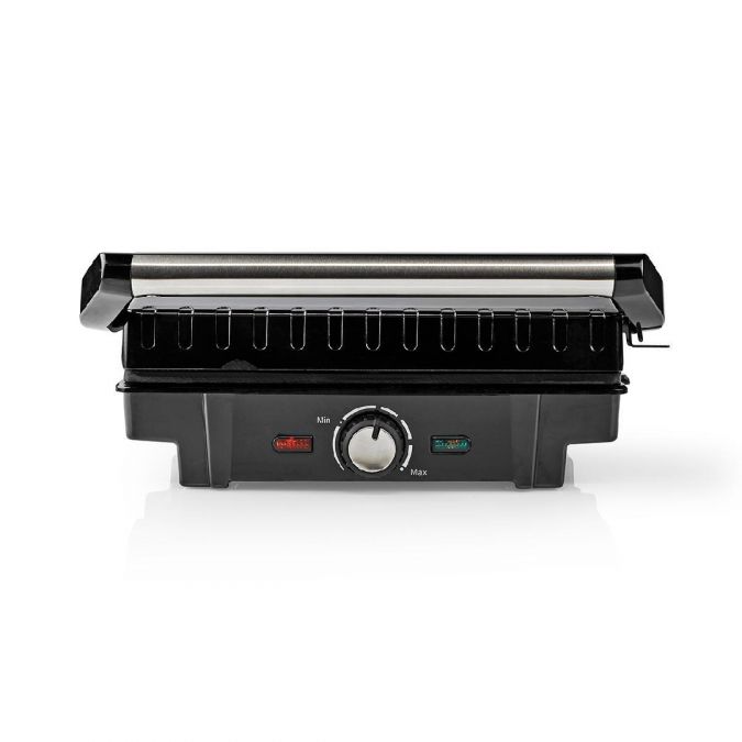 Compact 1600W Electric Table Top Grill, Panini Sandwich Press, Toastie Maker, with Non Stick Coated Plates, Drip Tray and Automatic Temperature Control - Black/Silver