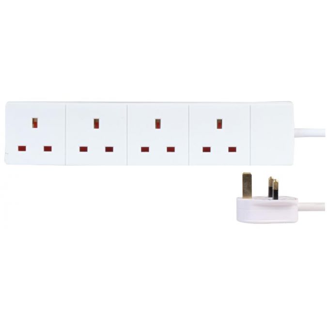 Ex-Pro 4 Gang Way 10m Metre 13A Mains Power Extension Socket Lead Cable White