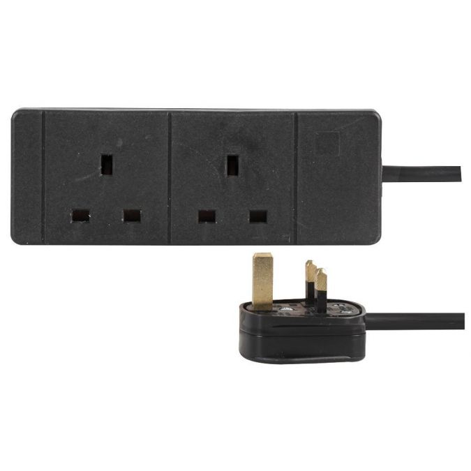 Ex-Pro 2 Gang Way 5m Metre 13A Mains Power Extension Socket Lead Cable Black