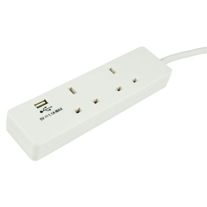 2m Desktop Mains Extension 2 Gang with 2 x USB Charger Ports