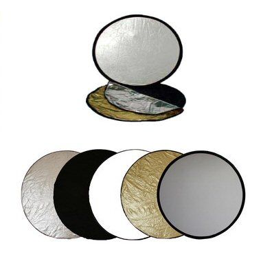 Ex-Pro 5 -in- 1 Photographic Light Reflector - 32" (80cm) Silver, Gold, Black, White & Translucent, Collapsable.