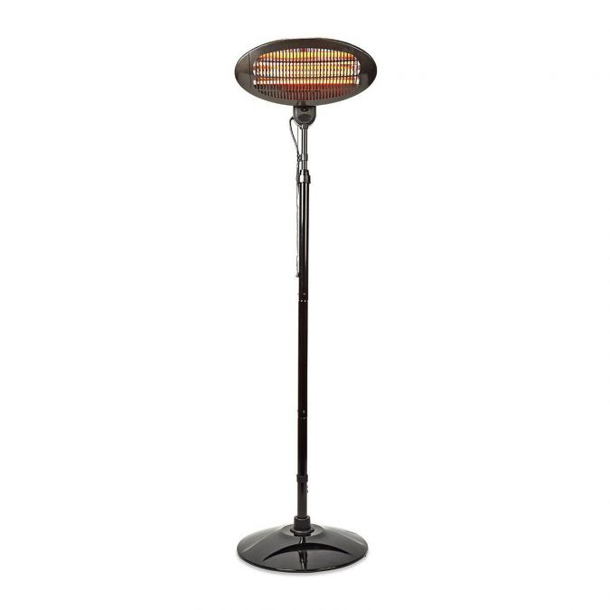 2KW Outdoor Freestanding Quartz Electric Garden Patio Heater, 2000W, IP34 Rated, with 3 Power Settings, Adjustable Heat Angle and Height Adjustable Stand