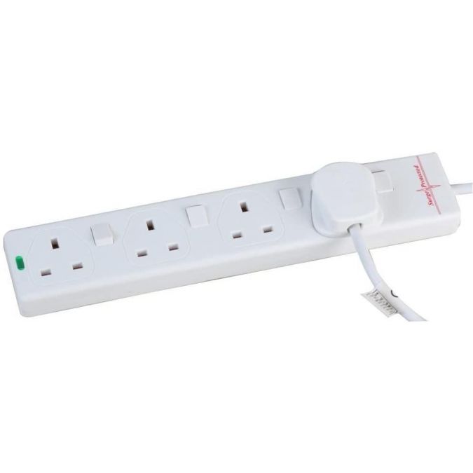 Ex-Pro 4 Gang Way 3m Metre 13A Mains Power Extension Socket Lead Cable White Individually Switched